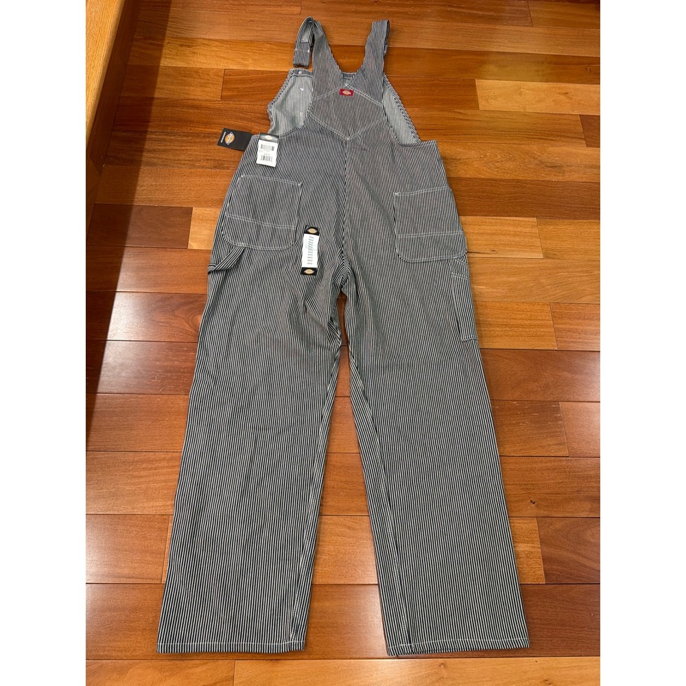 NWT Dickies Hickory Stripe Bib Overalls Mens Blue White Workwear 38X32 - Picture 3 of 9